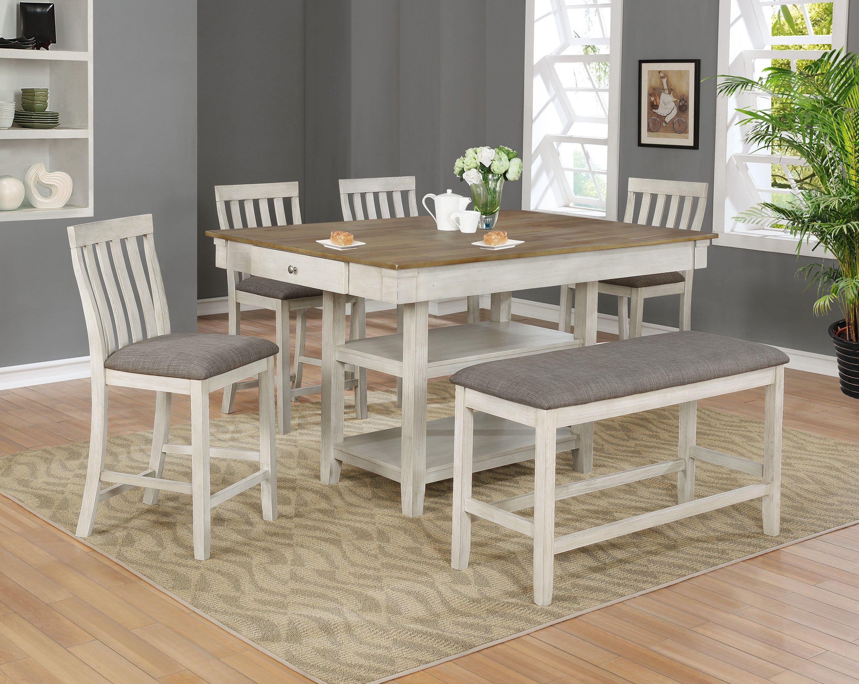Nina White/Brown Counter Height Table - SET | 2715T-4260 | 2715T-SHELF - Bien Home Furniture &amp; Electronics