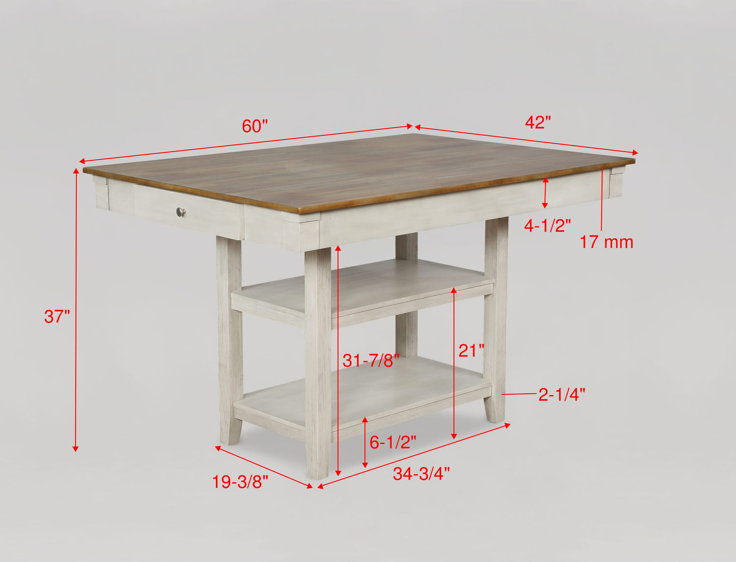 Nina White/Brown Counter Height Table - SET | 2715T-4260 | 2715T-SHELF - Bien Home Furniture &amp; Electronics