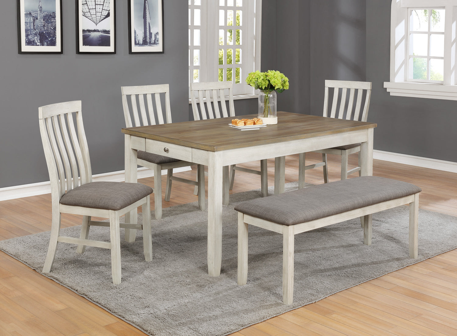 Nina White/Brown Dining Table - 2217T-3660 - Bien Home Furniture &amp; Electronics