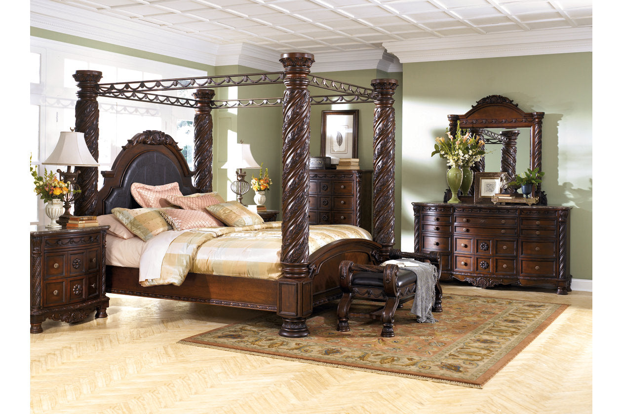 Ashley furniture north shore e king poster canopy outlet bed dark brown