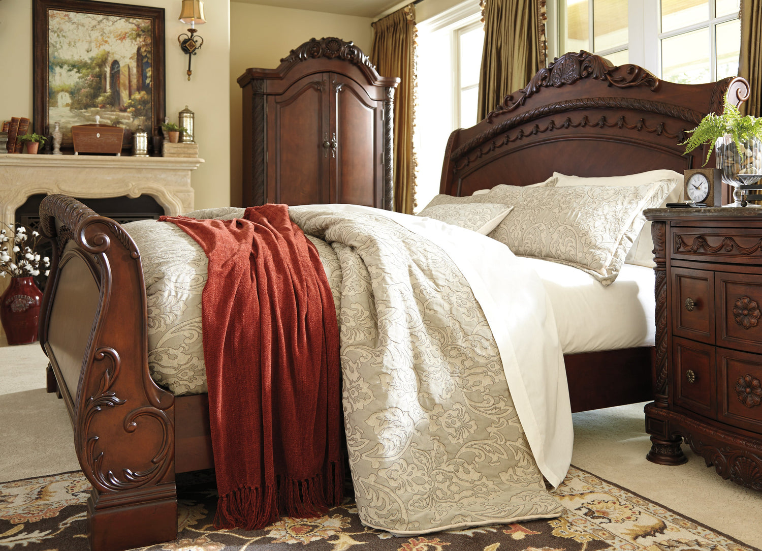 North Shore Dark Brown Sleigh Bedroom Set - SET | B553-76 | B553-78 | B553-79 | B553-193 | B553-46 - Bien Home Furniture &amp; Electronics