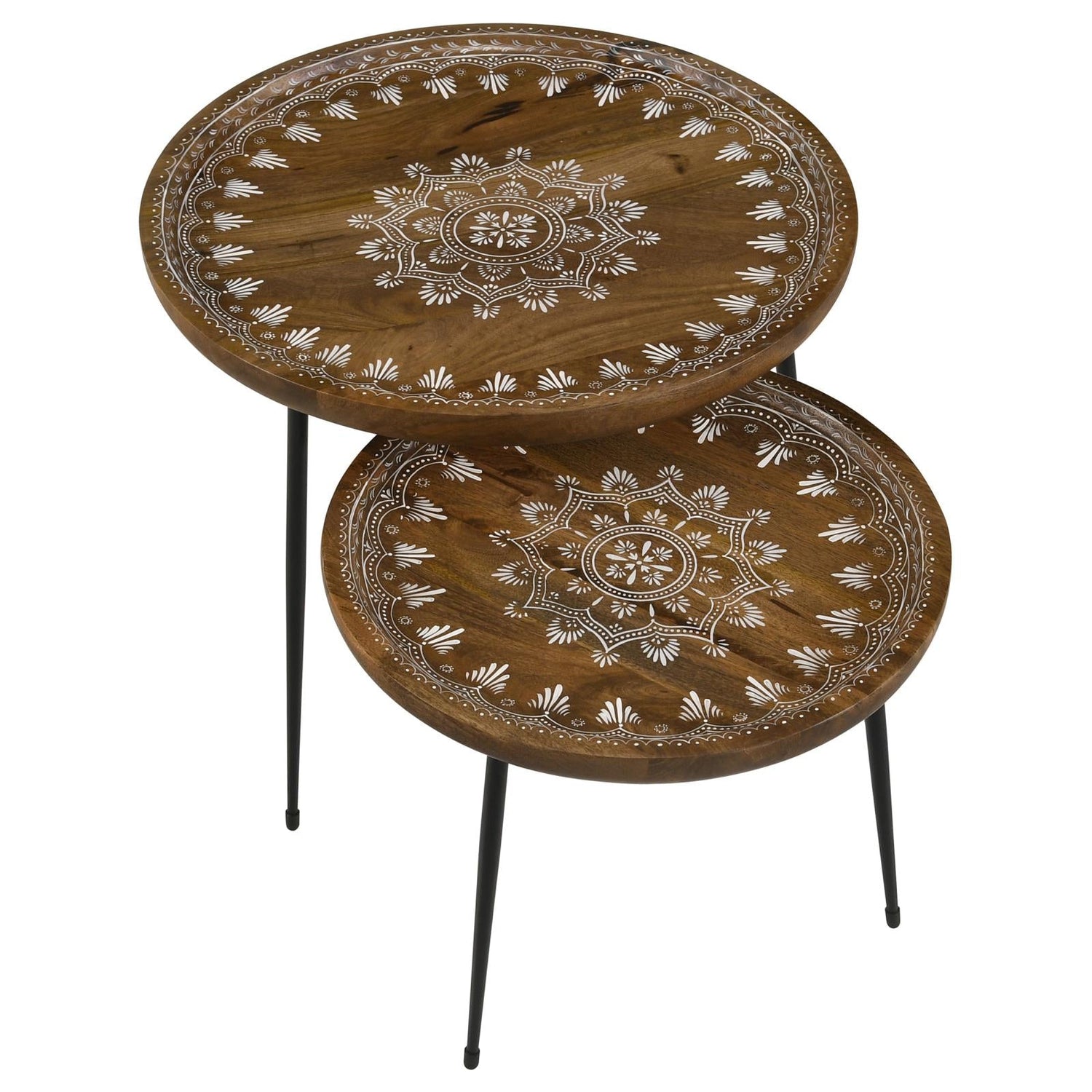 Nuala 2-Piece Round Nesting Table with Tripod Tapered Legs Honey/Black - 935984 - Bien Home Furniture &amp; Electronics