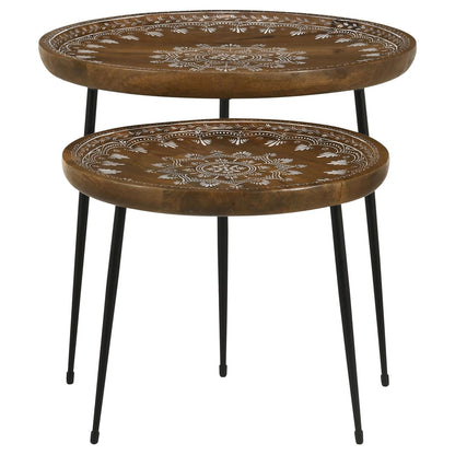 Nuala 2-Piece Round Nesting Table with Tripod Tapered Legs Honey/Black - 935984 - Bien Home Furniture &amp; Electronics