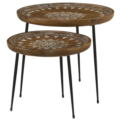 Nuala 2-Piece Round Nesting Table with Tripod Tapered Legs Honey/Black - 935984 - Bien Home Furniture &amp; Electronics