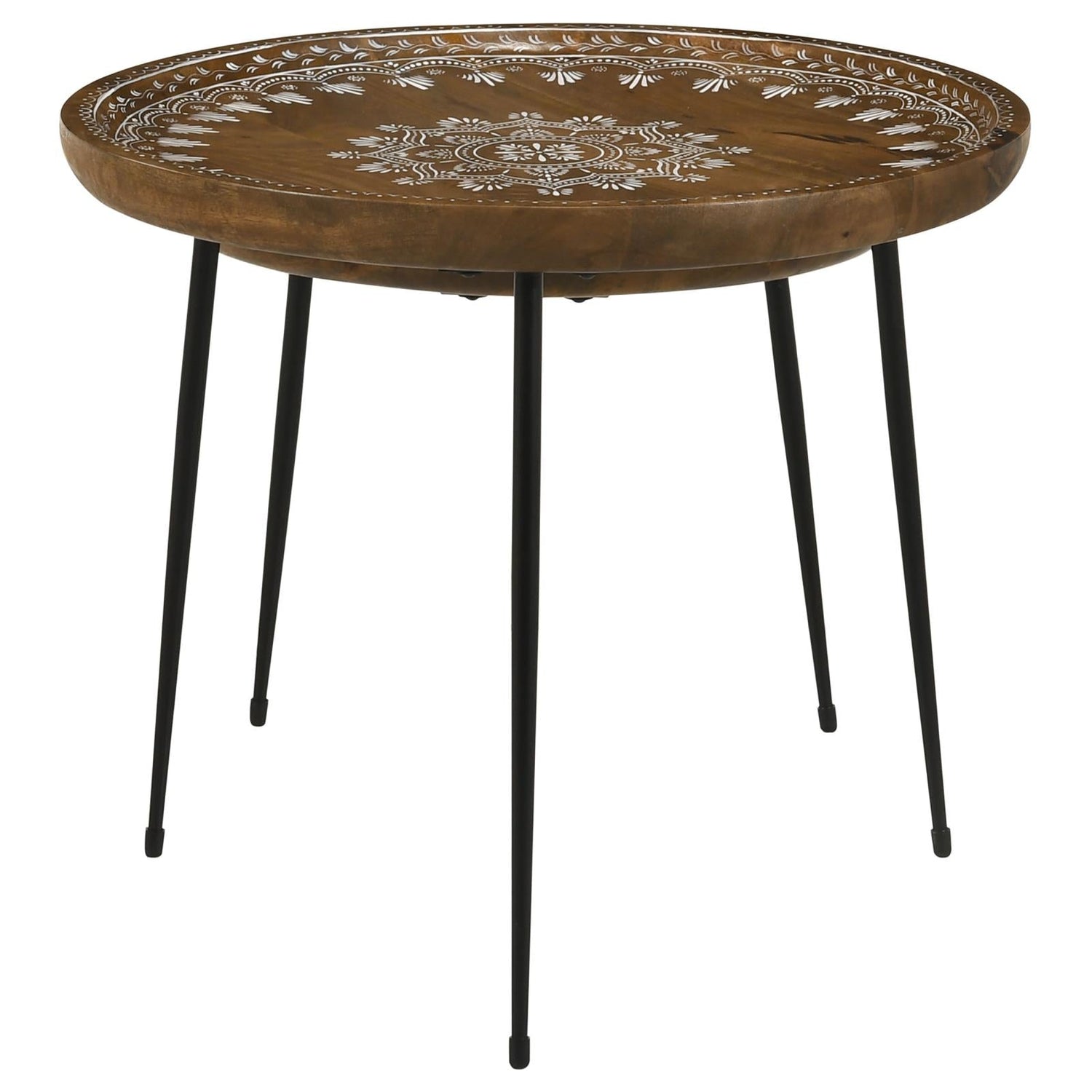 Nuala 2-Piece Round Nesting Table with Tripod Tapered Legs Honey/Black - 935984 - Bien Home Furniture &amp; Electronics