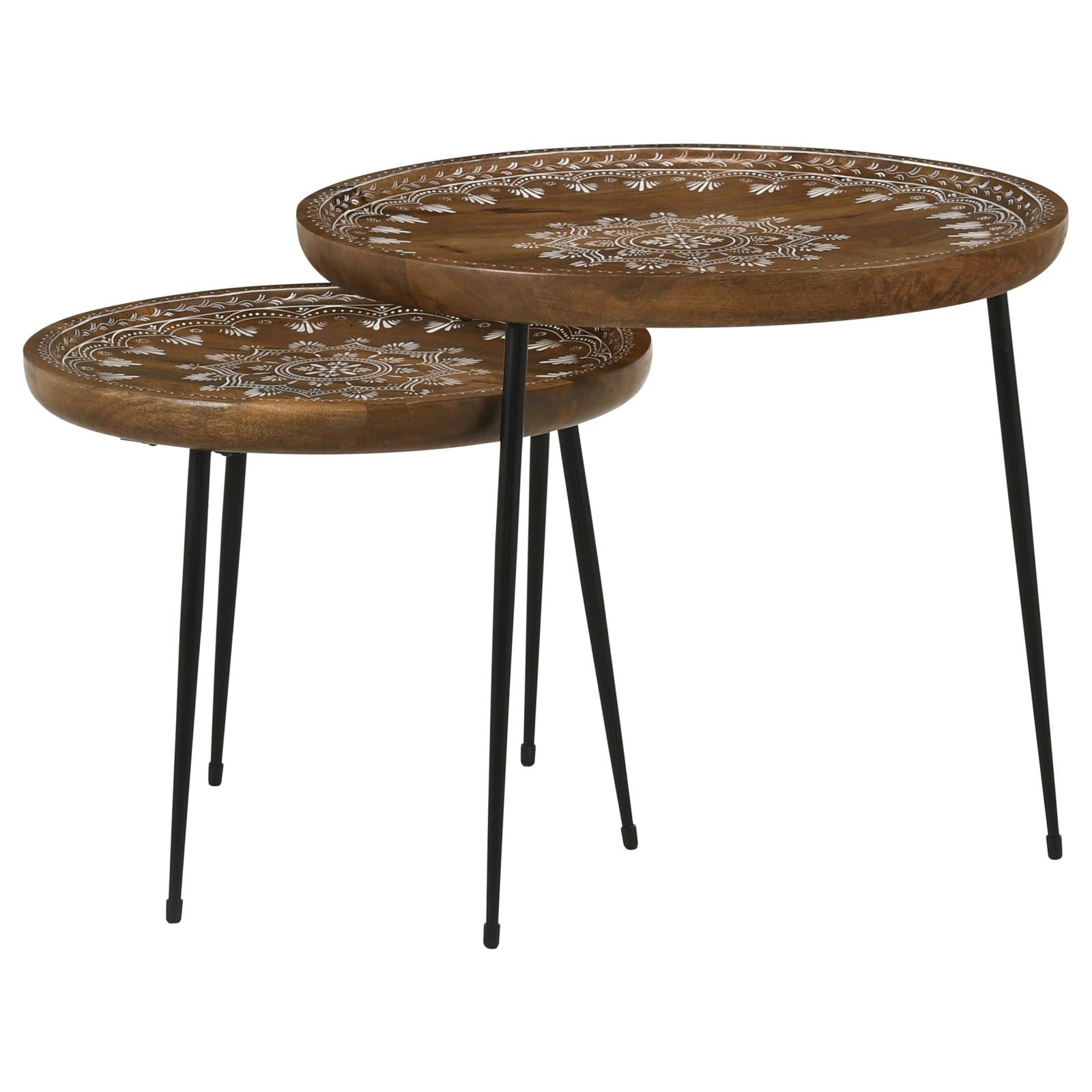 Nuala 2-Piece Round Nesting Table with Tripod Tapered Legs Honey/Black - 935984 - Bien Home Furniture &amp; Electronics