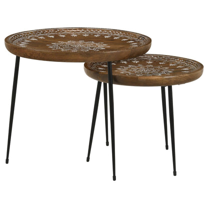 Nuala 2-Piece Round Nesting Table with Tripod Tapered Legs Honey/Black - 935984 - Bien Home Furniture &amp; Electronics