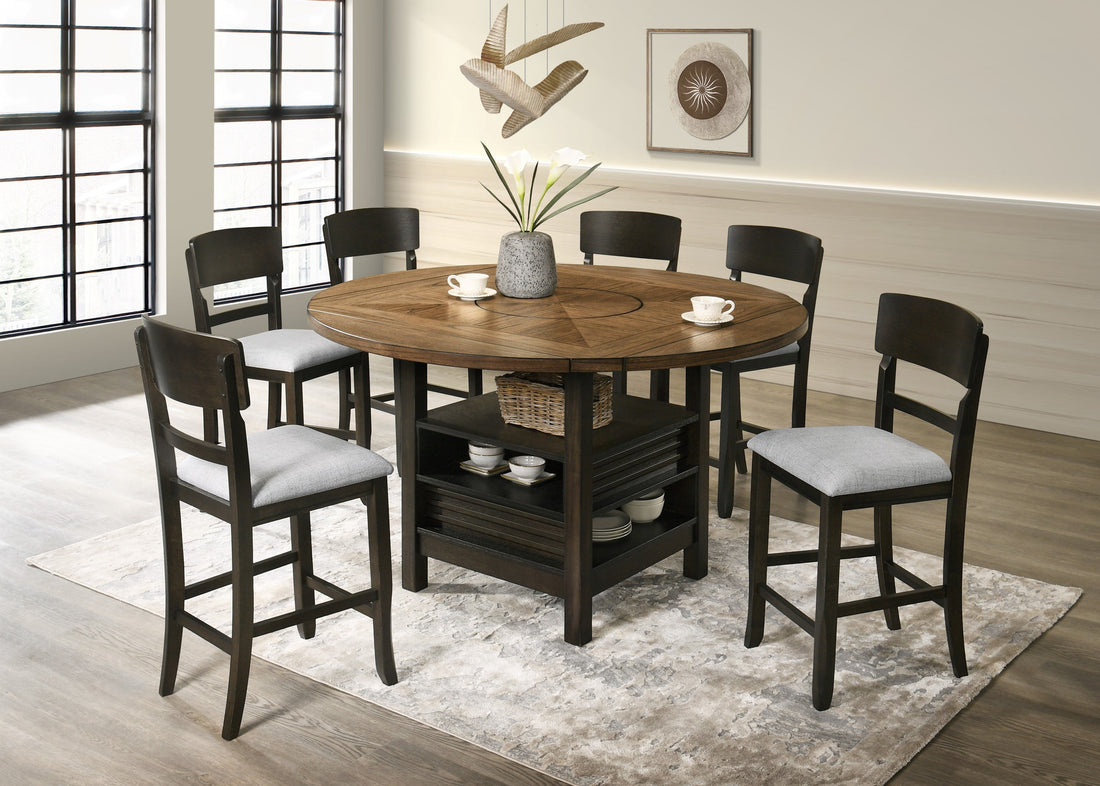 Oakly Brown Round/Square Counter Height Dining Set - SET | 2848T-6060-TOP | 2848T-6060-LEG | 2848S-24(2) - Bien Home Furniture &amp; Electronics