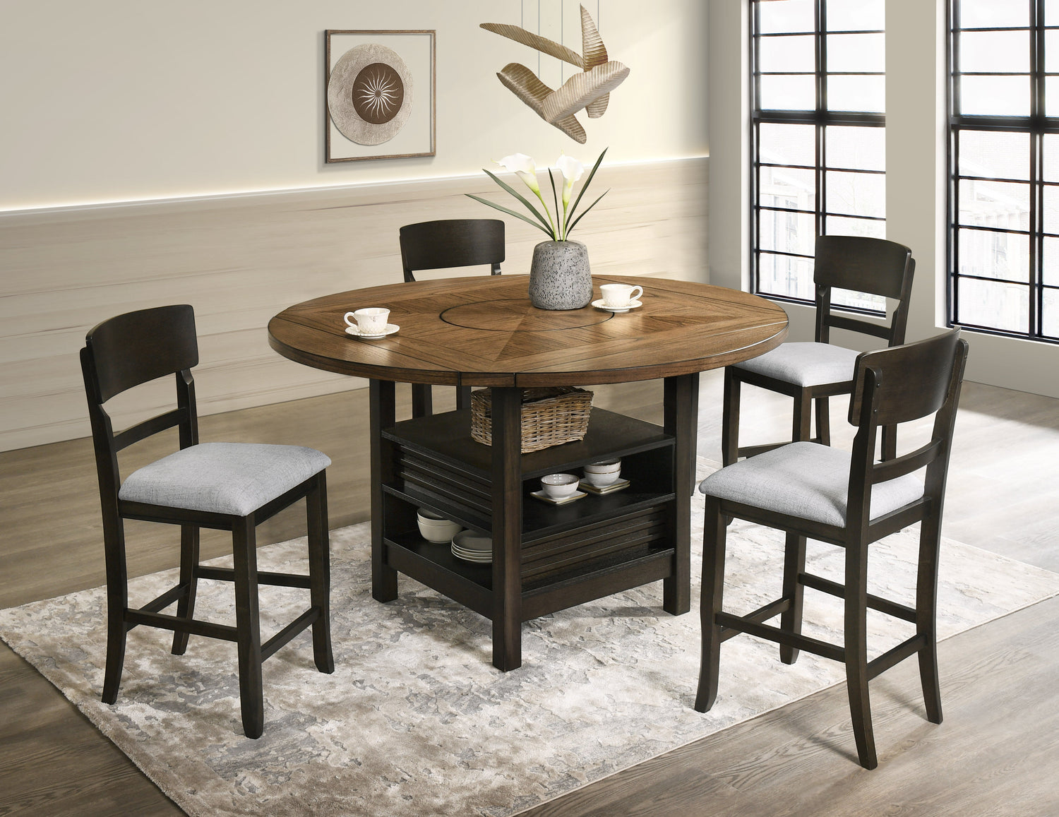 Oakly Brown Round/Square Counter Height Dining Set - SET | 2848T-6060-TOP | 2848T-6060-LEG | 2848S-24(2) - Bien Home Furniture &amp; Electronics