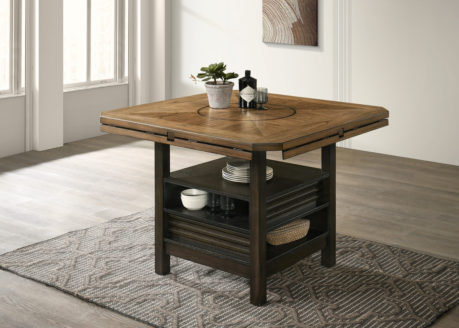 Oakly Brown Round/Square Counter Height Table - SET | 2848T-6060-TOP | 2848T-6060-LEG - Bien Home Furniture &amp; Electronics