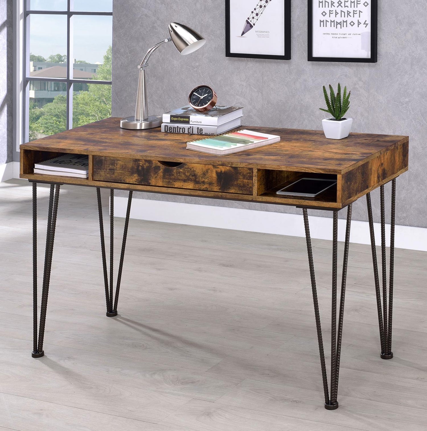 Olvera Antique Nutmeg/Dark Bronze 1-Drawer Writing Desk - 801038 - Bien Home Furniture &amp; Electronics