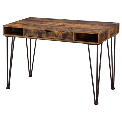 Olvera Antique Nutmeg/Dark Bronze 1-Drawer Writing Desk - 801038 - Bien Home Furniture &amp; Electronics