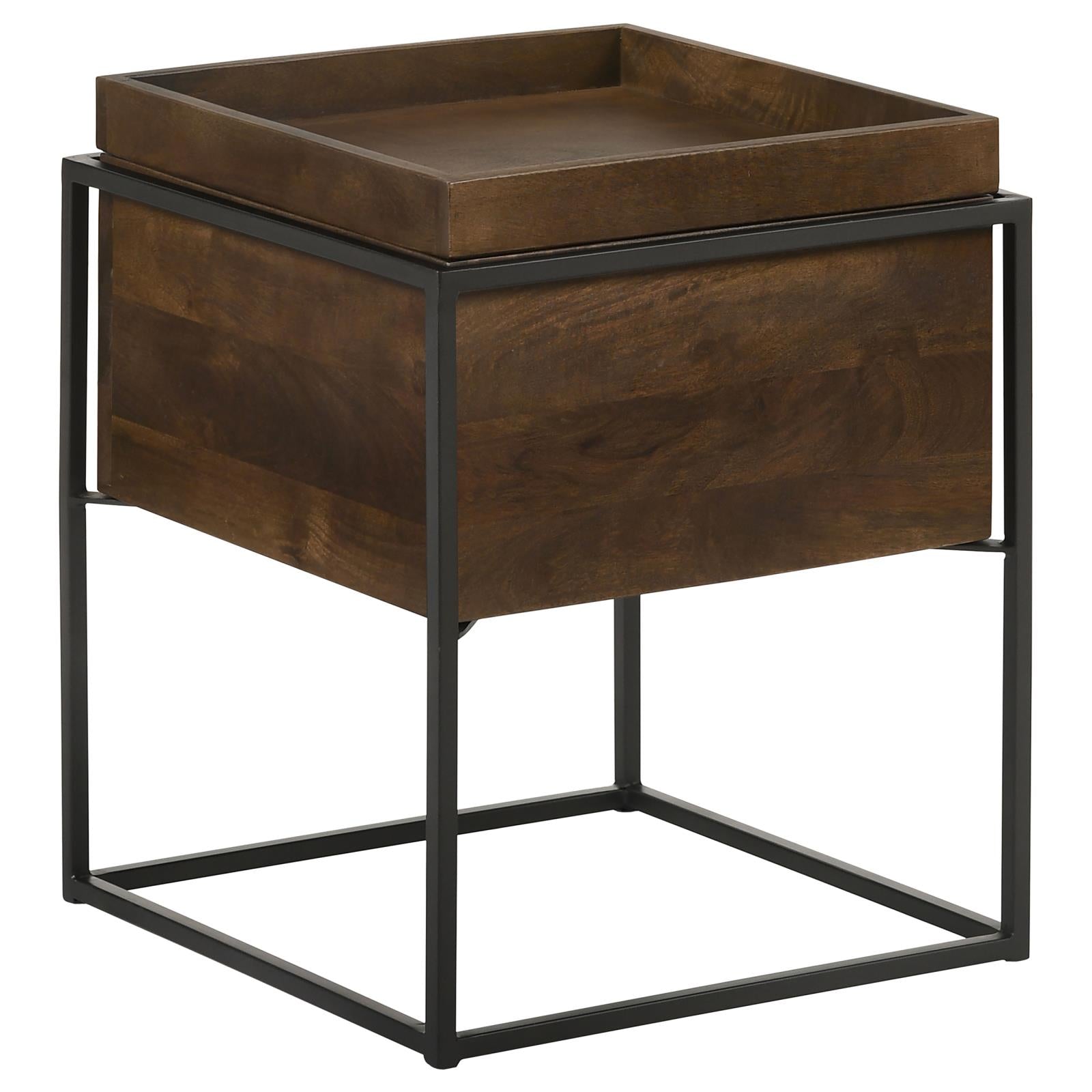 Ondrej Dark Brown/Gunmetal Square Accent Table with Removable Top Tray - 936007 - Bien Home Furniture &amp; Electronics