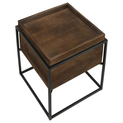 Ondrej Dark Brown/Gunmetal Square Accent Table with Removable Top Tray - 936007 - Bien Home Furniture &amp; Electronics