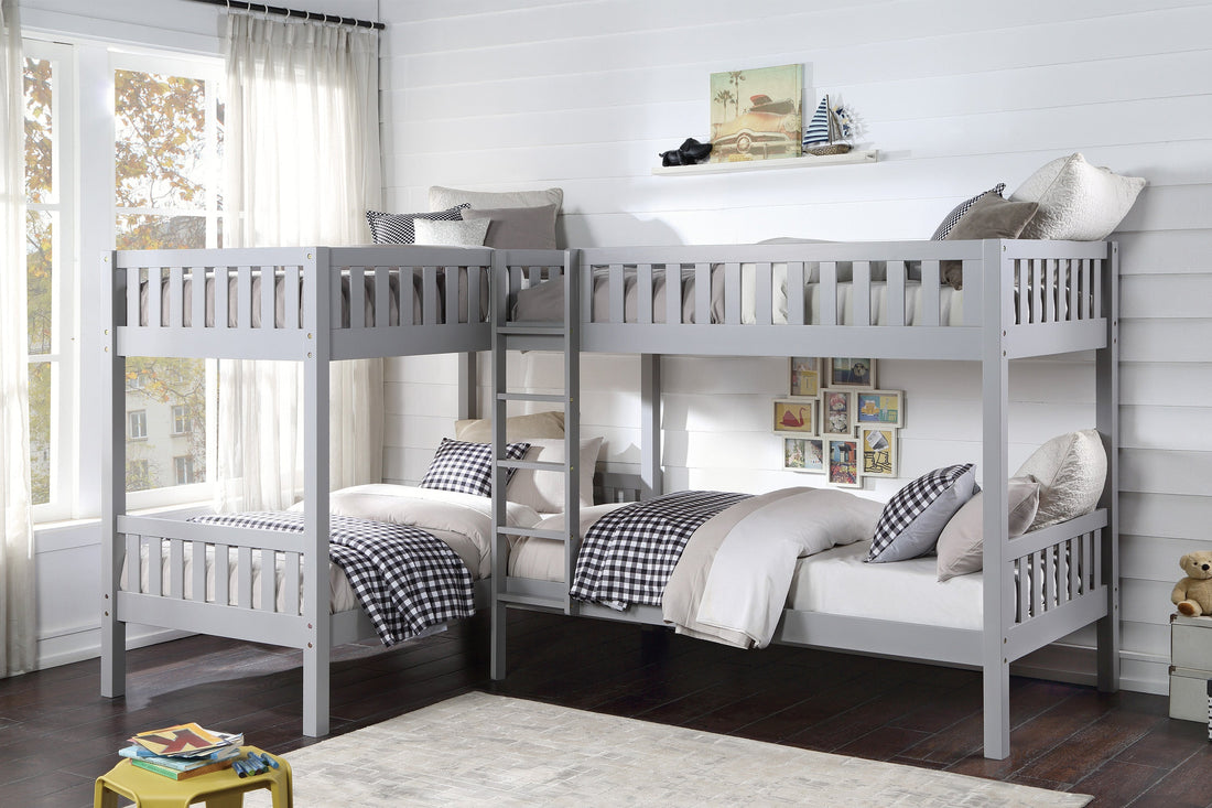 Orion Gray Twin Corner Bunk Bed - SET | B2063CN-1 | B2063CN-2 | B2063CN-SL - Bien Home Furniture &amp; Electronics