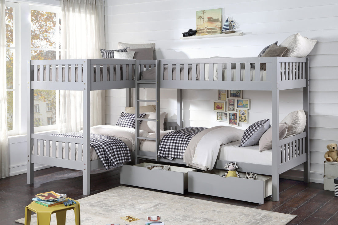 Orion Gray Twin Corner Bunk Bed with Storage Boxes - SET | B2063CN-1 | B2063CN-2 | B2063CN-SL | B2063-T - Bien Home Furniture &amp; Electronics