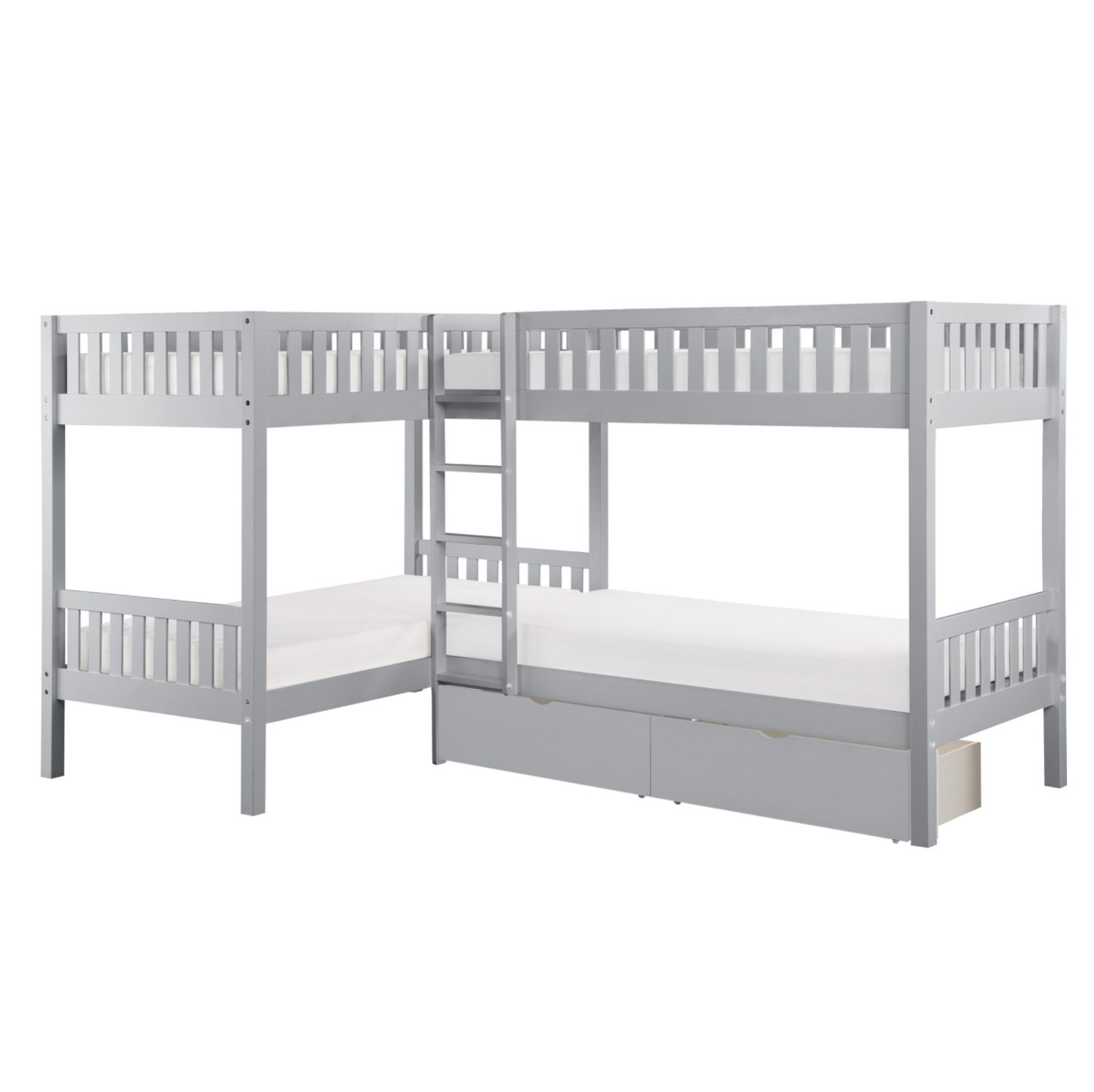 Orion Gray Twin Corner Bunk Bed with Storage Boxes - SET | B2063CN-1 | B2063CN-2 | B2063CN-SL | B2063-T - Bien Home Furniture &amp; Electronics