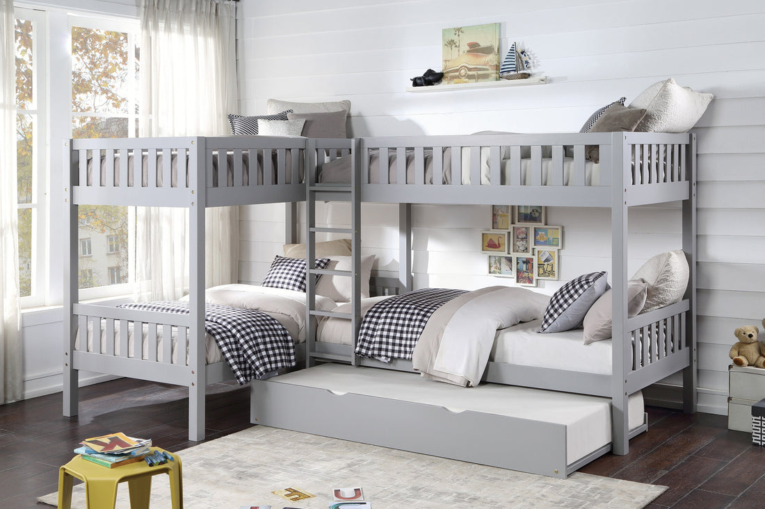 Orion Gray Twin Corner Bunk Bed with Twin Trundle - SET | B2063CN-1 | B2063CN-2 | B2063CN-SL | B2063-R - Bien Home Furniture &amp; Electronics