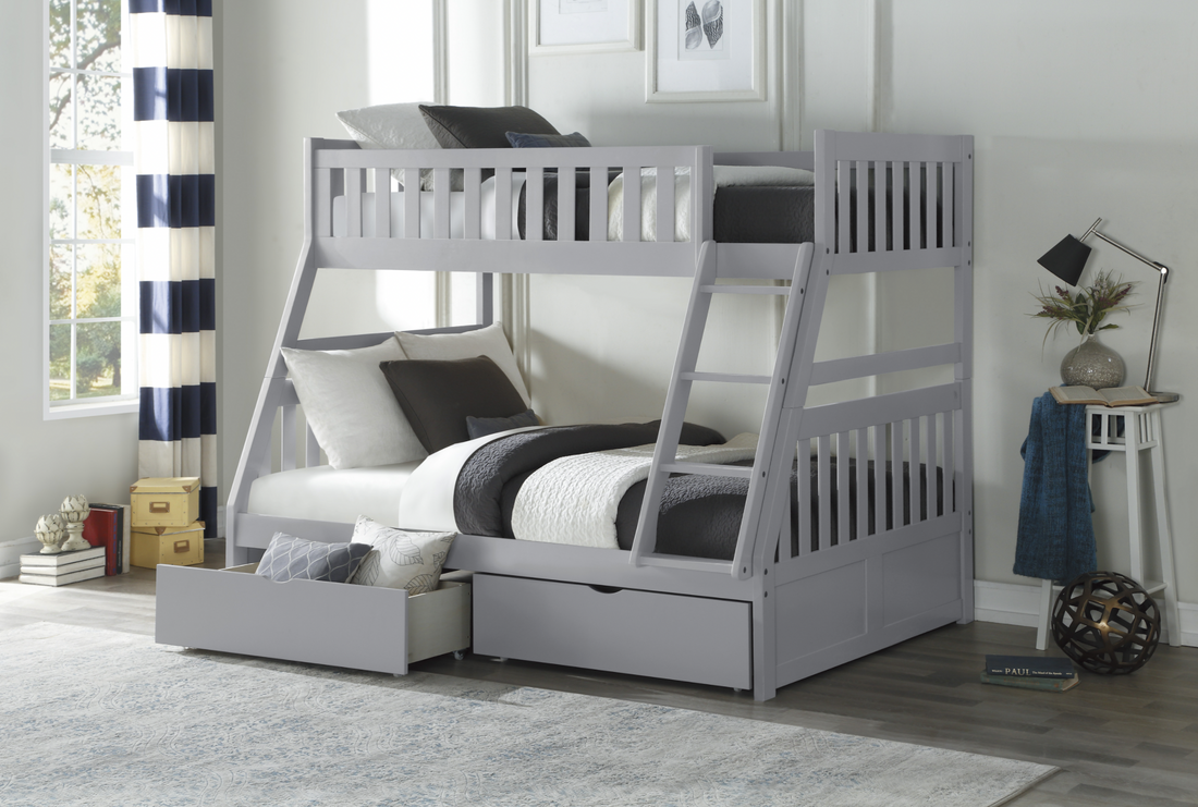Orion Gray Twin/Full Bunk Bed with Storage Boxes - SET | B2063TF-1 | B2063TF-2 | B2063TF-SL | B2063-T - Bien Home Furniture &amp; Electronics