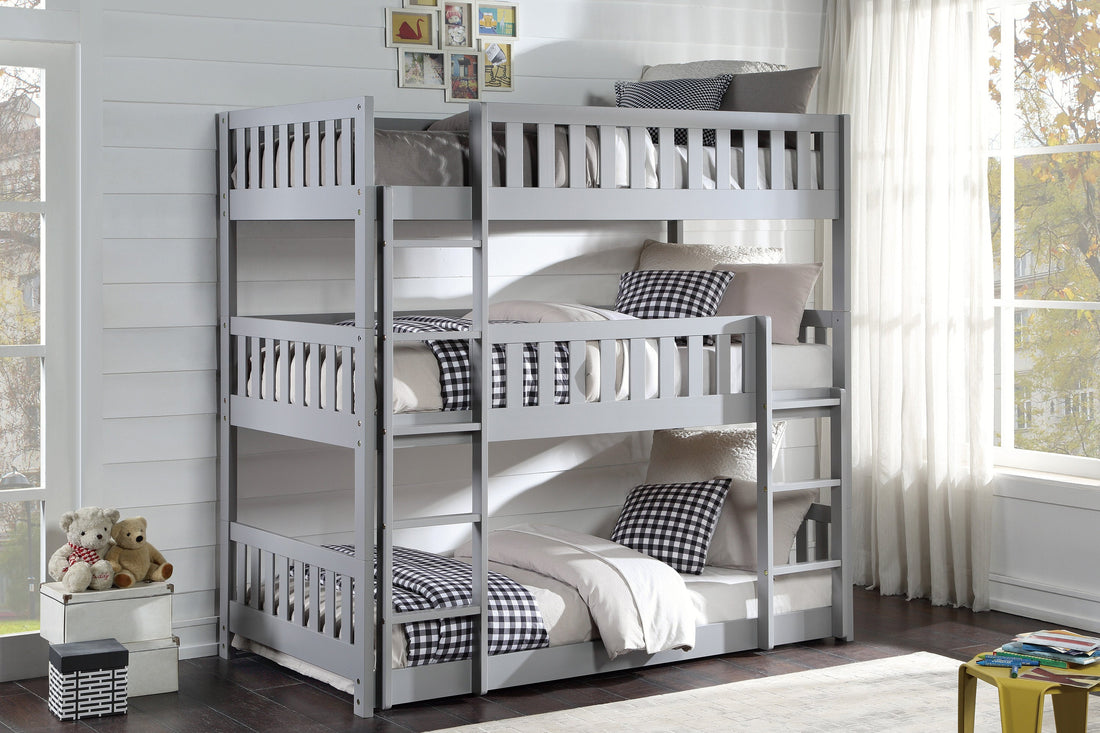 Orion Gray Twin Triple Bunk Bed - SET | B2063TTT-1 | B2063TTT-2 | B2063TTT-SL - Bien Home Furniture & Electronics