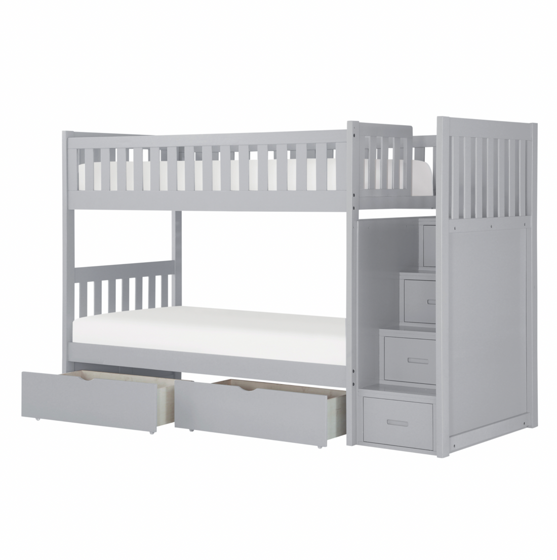 Orion Gray Twin/Twin Step Bunk Bed with Storage Boxes - SET | B2063SB-1 | B2063SB-2 | B2063SB-3 | B2063SB-SL | B2063-T - Bien Home Furniture &amp; Electronics
