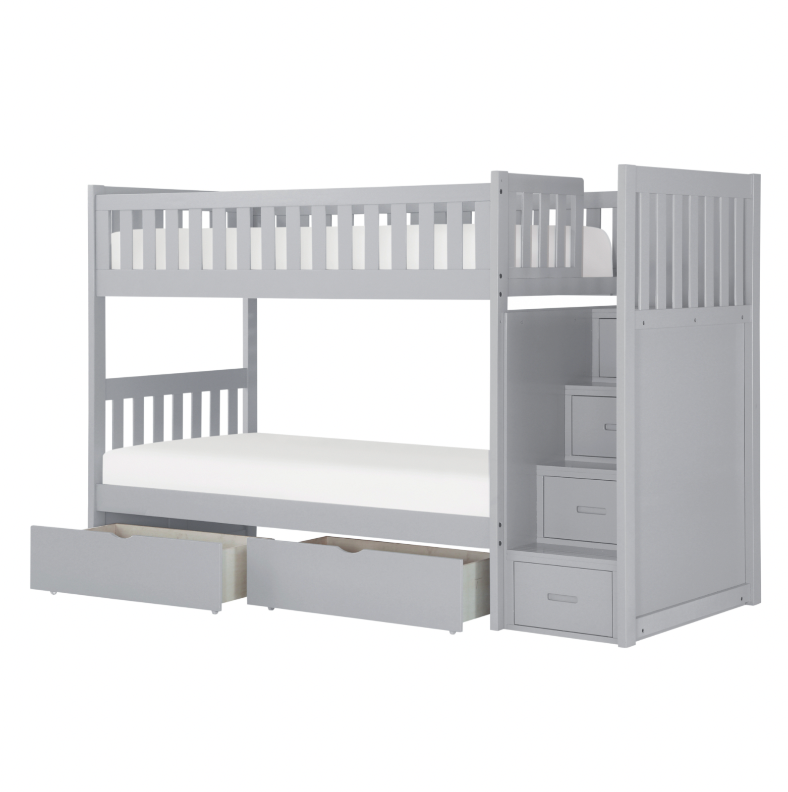 Orion Gray Twin/Twin Step Bunk Bed with Storage Boxes - SET | B2063SB-1 | B2063SB-2 | B2063SB-3 | B2063SB-SL | B2063-T - Bien Home Furniture &amp; Electronics