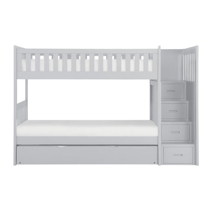 Orion Gray Twin/Twin Step Bunk Bed with Twin Trundle - SET | B2063SB-1 | B2063SB-2 | B2063SB-3 | B2063SB-SL | B2063-R - Bien Home Furniture &amp; Electronics
