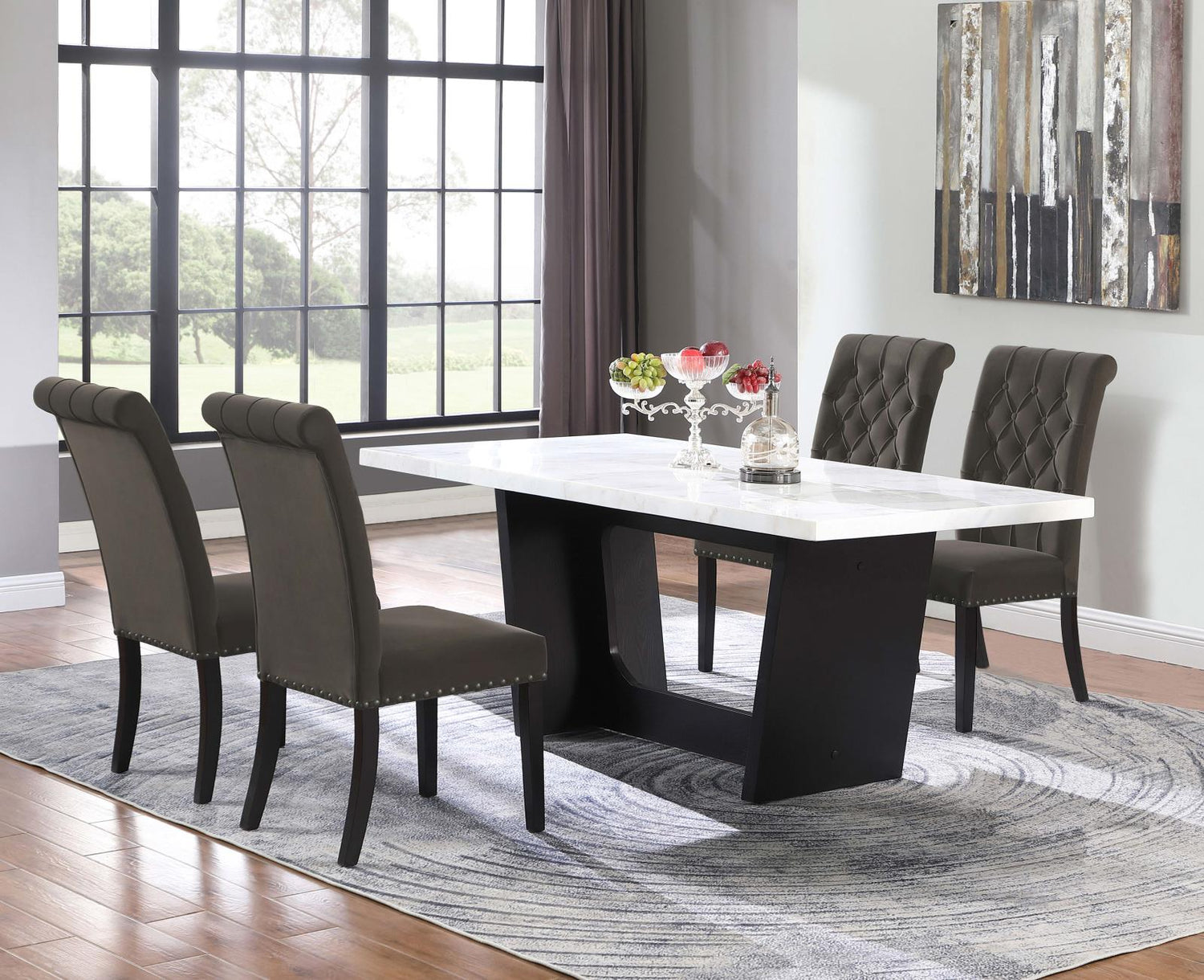 Osborne 5-Piece Rectangular Marble Top Dining Set Brown/White - 115511-S5BV - Bien Home Furniture &amp; Electronics
