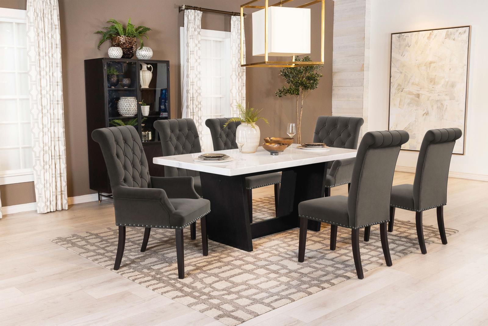 Osborne 7-Piece Rectangular Marble Top Dining Set Brown/White - 115511-S7BV - Bien Home Furniture &amp; Electronics