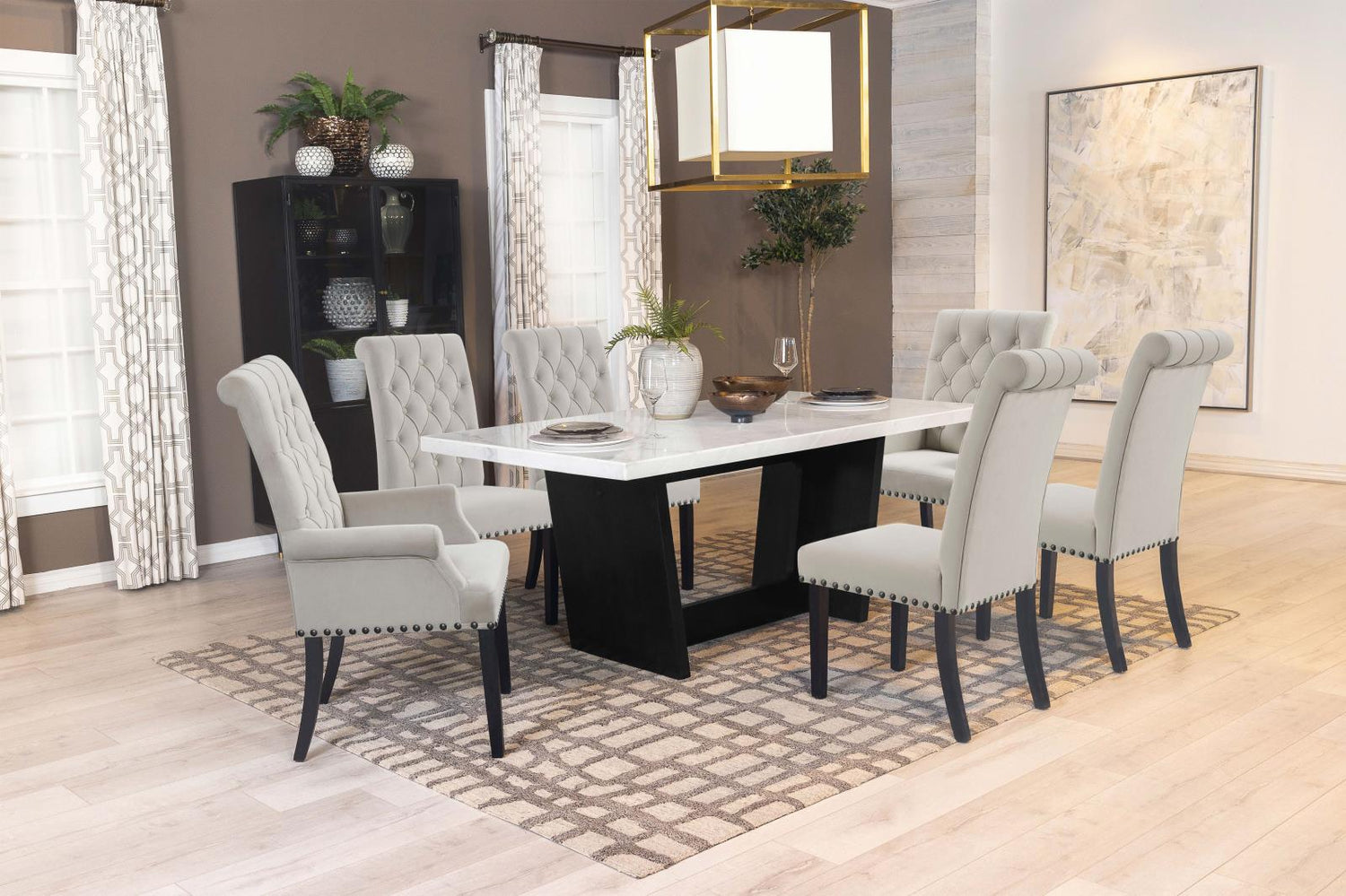 Osborne 7-Piece Rectangular Marble Top Dining Set Sand/White - 115511-S7S - Bien Home Furniture &amp; Electronics