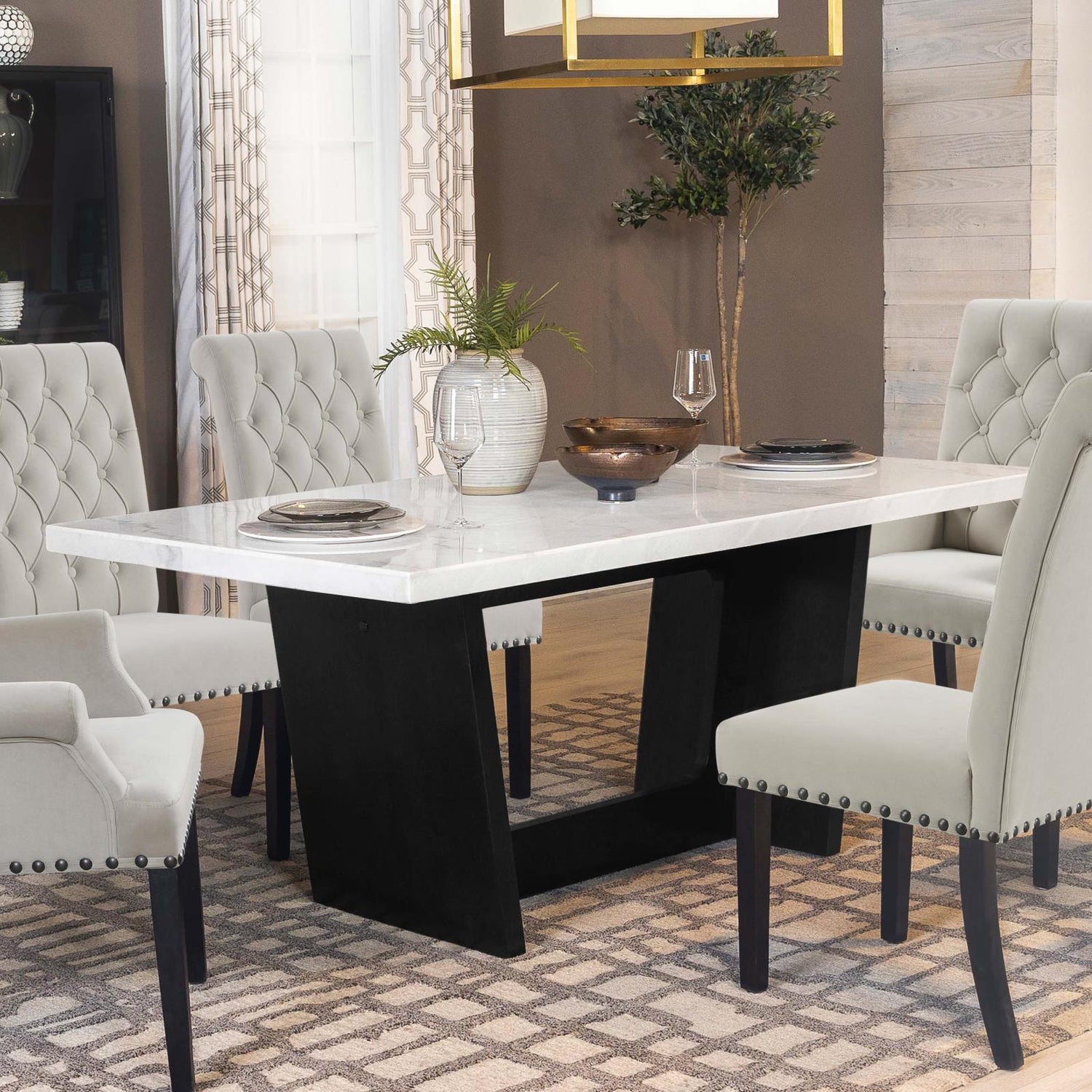 Osborne Espresso/White Trestle Base Marble Top Dining Table - 115511 - Bien Home Furniture &amp; Electronics