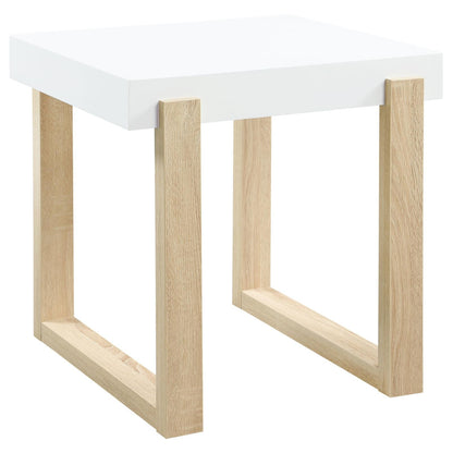 Pala Rectangular End Table with Sled Base White High Gloss/Natural - 753397 - Bien Home Furniture &amp; Electronics