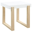 Pala Rectangular End Table with Sled Base White High Gloss/Natural - 753397 - Bien Home Furniture & Electronics