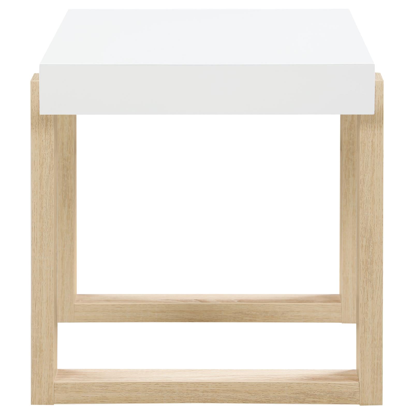 Pala Rectangular End Table with Sled Base White High Gloss/Natural - 753397 - Bien Home Furniture &amp; Electronics