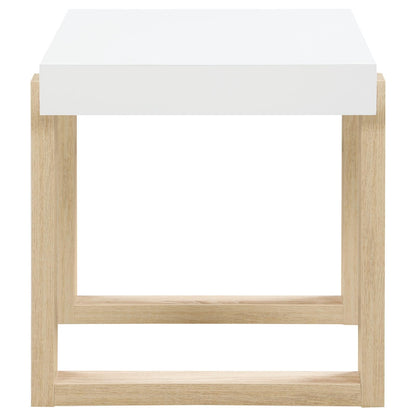 Pala Rectangular End Table with Sled Base White High Gloss/Natural - 753397 - Bien Home Furniture &amp; Electronics