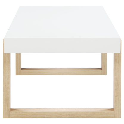 Pala White High Gloss/Natural Rectangular Coffee Table with Sled Base - 753398 - Bien Home Furniture &amp; Electronics