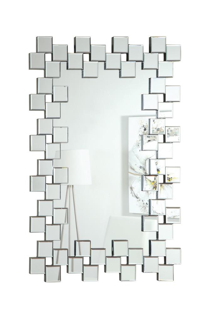 Pamela Silver Frameless Wall Mirror with Staggered Tiles - 901838 - Bien Home Furniture &amp; Electronics