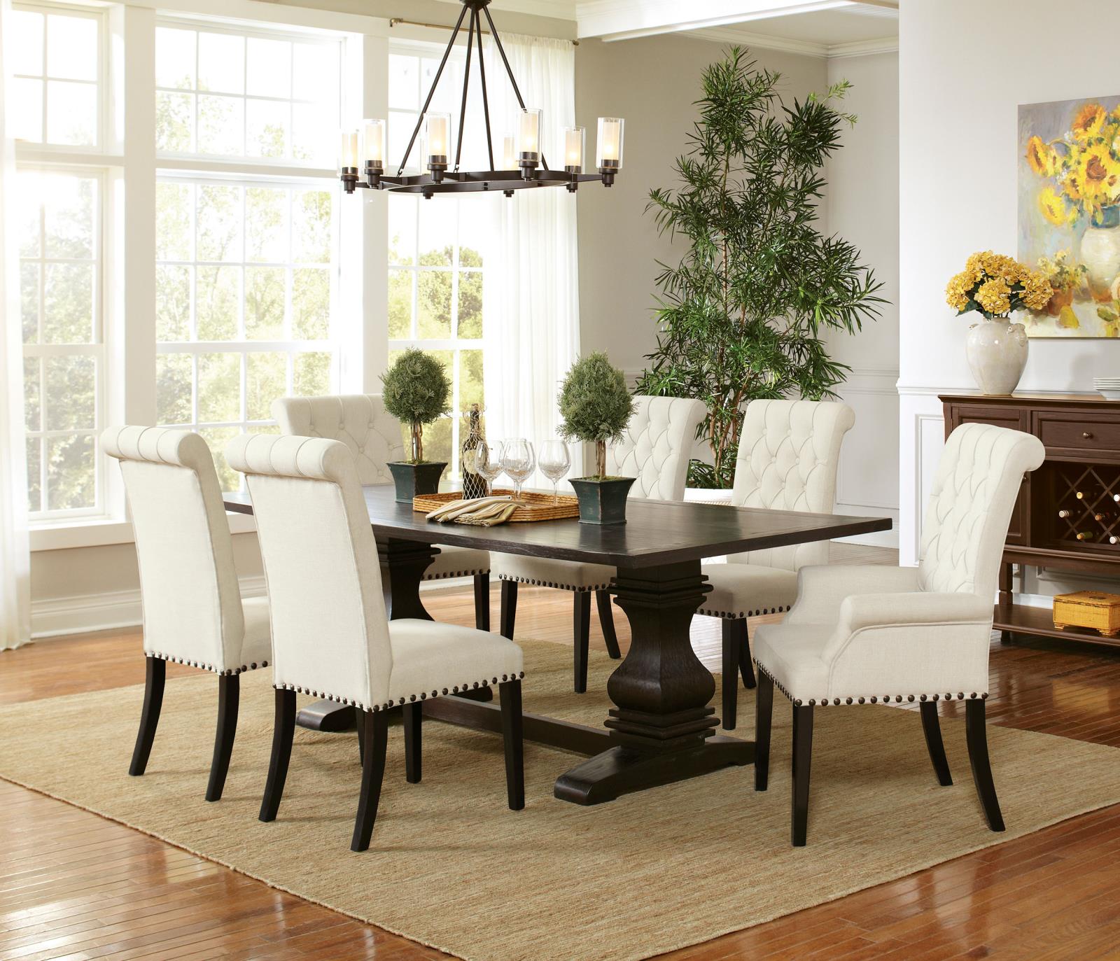 Parkins Traditional Rustic Espresso and White Seven-Piece Dining Set - 107411-S7 - Bien Home Furniture &amp; Electronics