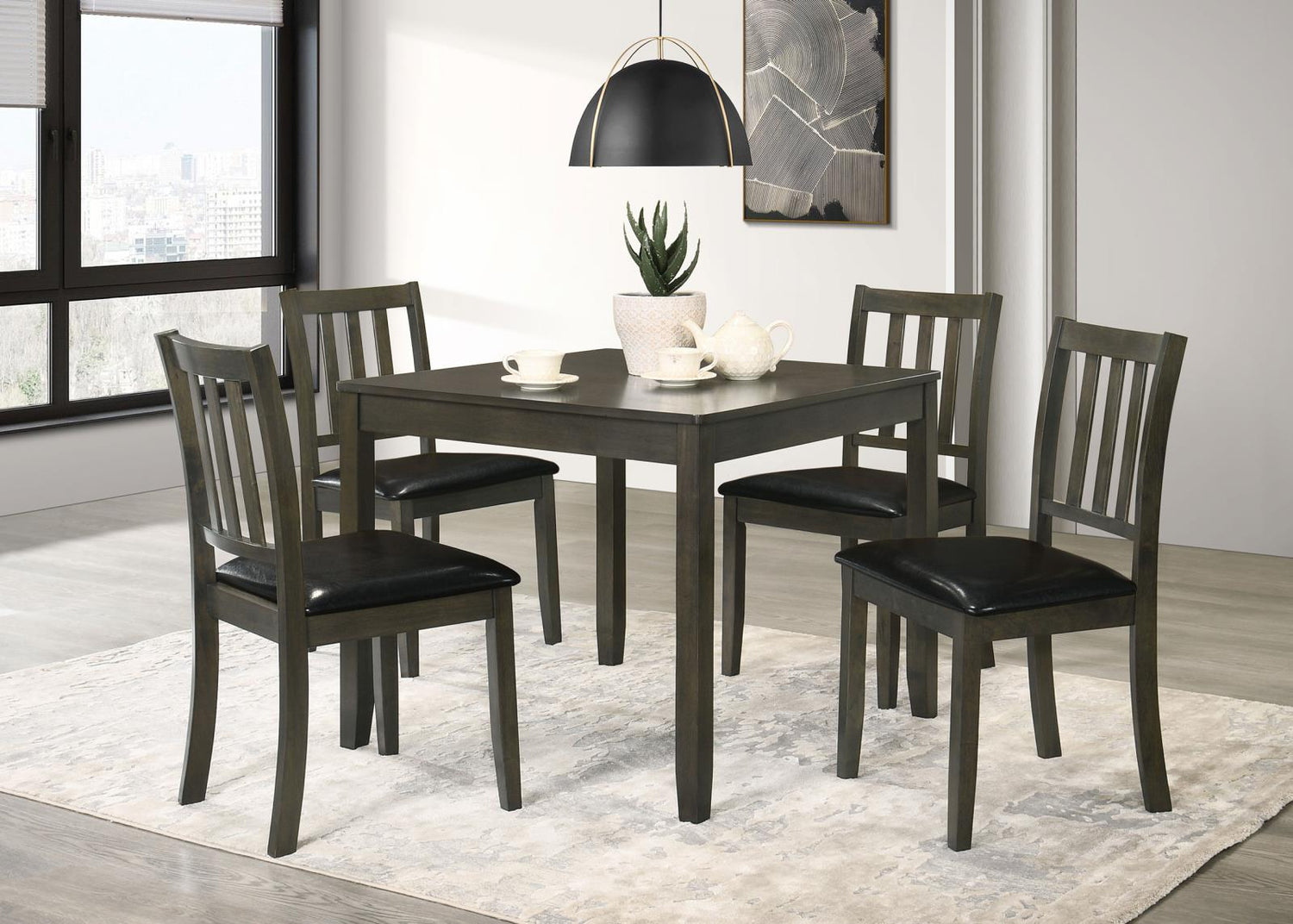 Parkwood 5-piece Dining Set with Square Table and Slat Back Side Chairs Charcoal Grey and Black - 150410 - Bien Home Furniture &amp; Electronics