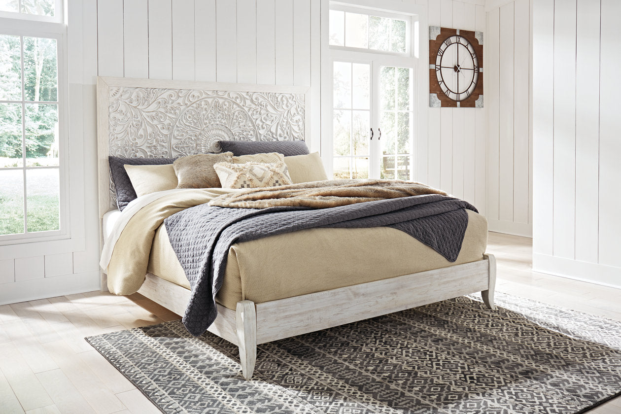 Paxberry Whitewash King Panel Bed - SET | B181-56 | B181-58 - Bien Home Furniture &amp; Electronics