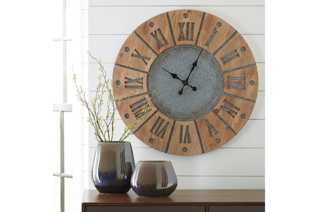 Payson Antique Gray/Natural Wall Clock - A8010076 - Bien Home Furniture & Electronics