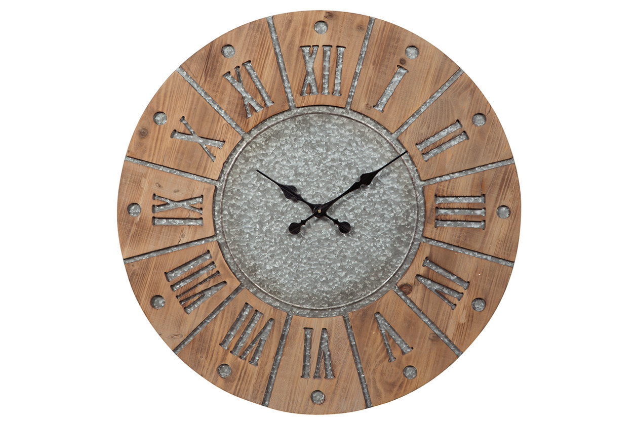Payson Antique Gray/Natural Wall Clock - A8010076 - Bien Home Furniture &amp; Electronics