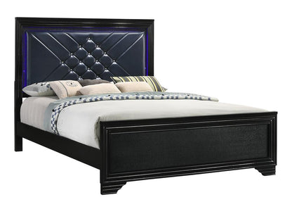Penelope Eastern King Bed with LED Lighting Black/Midnight Star - 223571KE - Bien Home Furniture &amp; Electronics
