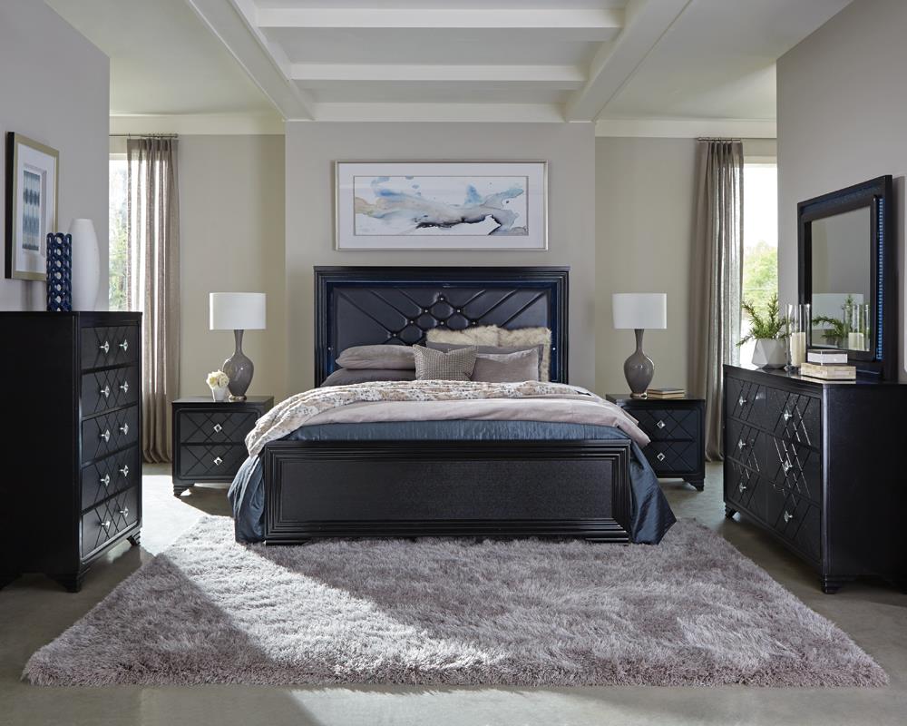 Penelope Eastern King Bed with LED Lighting Black/Midnight Star - 223571KE - Bien Home Furniture &amp; Electronics