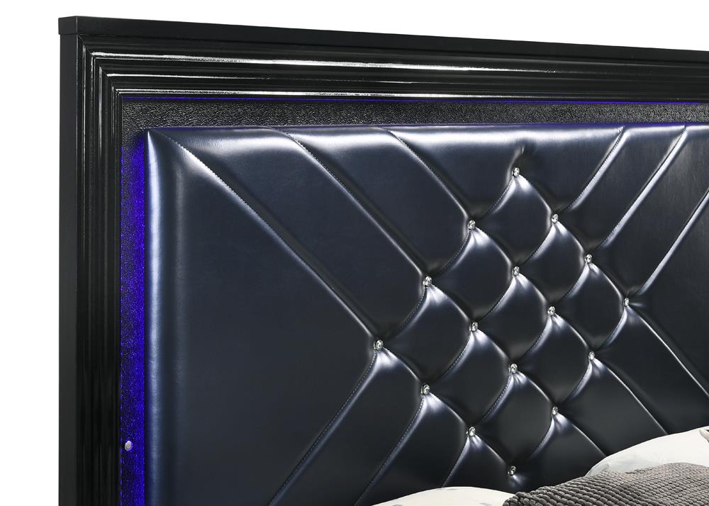 Penelope Queen Bed with LED Lighting Black/Midnight Star - 223571Q - Bien Home Furniture &amp; Electronics