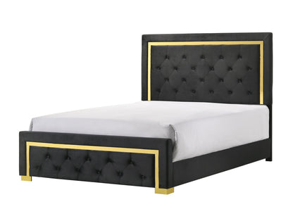 Pepe Black/Gold King Panel Upholstered Bed - SET | B9290-K-HBFB | B9290-KQ-RAIL - Bien Home Furniture &amp; Electronics