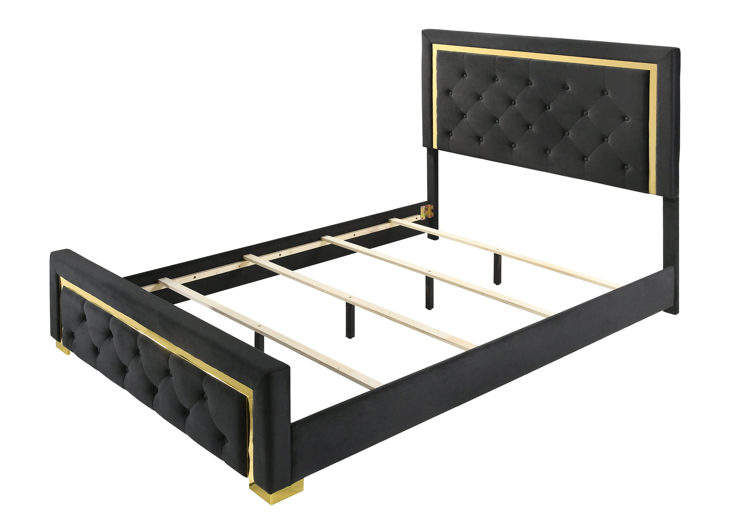 Pepe Black/Gold King Panel Upholstered Bed - SET | B9290-K-HBFB | B9290-KQ-RAIL - Bien Home Furniture &amp; Electronics