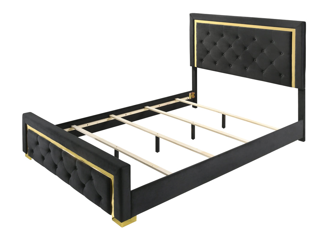 Pepe Black/Gold Panel Upholstered Bedroom Set - SET | B9290-Q-HBFB | B9290-KQ-RAIL | B9290-2 | B9290-4 - Bien Home Furniture &amp; Electronics