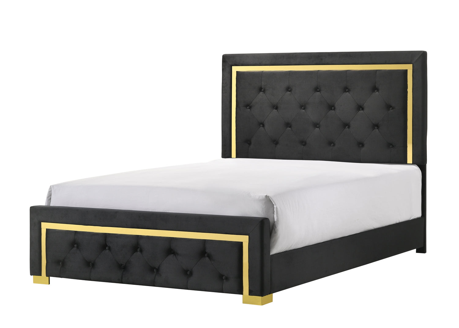 Pepe Black/Gold Panel Upholstered Bedroom Set - SET | B9290-Q-HBFB | B9290-KQ-RAIL | B9290-2 | B9290-4 - Bien Home Furniture &amp; Electronics