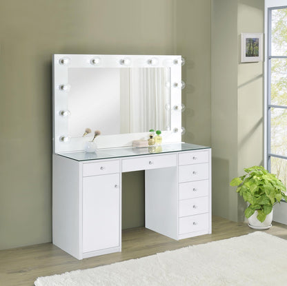 Percy 7-Drawer Glass Top Vanity Desk with Lighting White - 931143 - Bien Home Furniture &amp; Electronics
